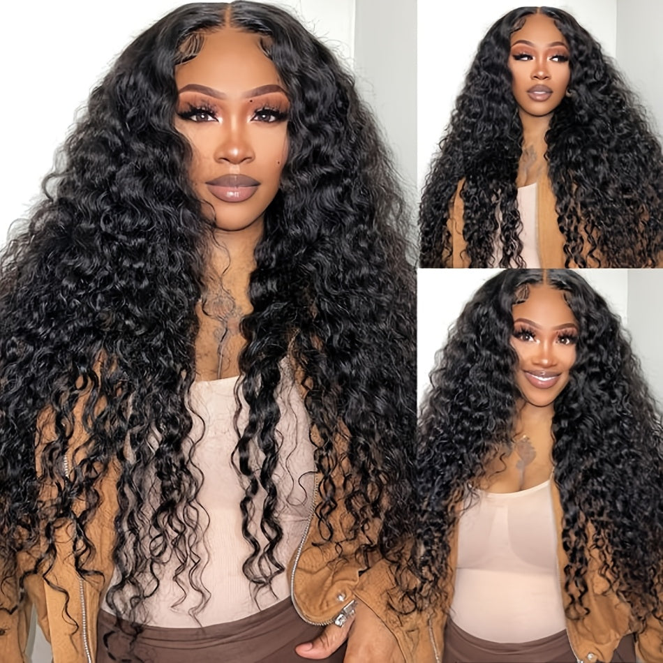 3 Bundles Jerry Curly Brazilian Human Hair Extensions with 5x5 HD Closure - Wet and Wavy Virgin Hair, Free Part, Unprocessed, 350g, Natural Black for Stunning Curls